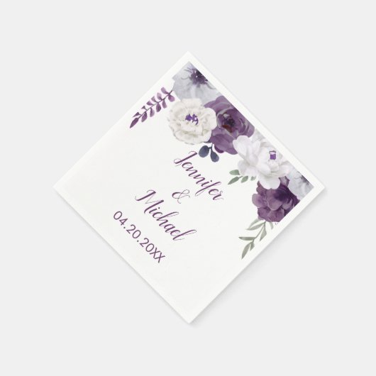 Romantische Lila Silber personalisieren Hochzeit Serviette (Ecke)