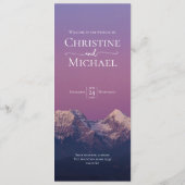 Romantische lila Sonnenuntergang Schneeberge Hochz Menükarte (Rückseite)