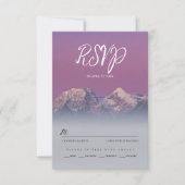 Romantische lila Sonnenuntergang Schneeberge Hochz RSVP Karte (Vorderseite)