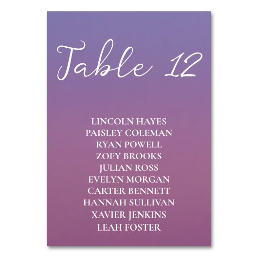 Romantische lila Sonnenuntergang Schneeberge Hochz Tischnummer (Rückseite)