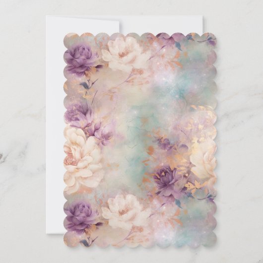 Romantische Lila Türkis Blush Bloral Einladung (Rückseite)