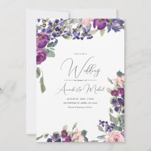 Romantische lila und rosa florale Hochzeit Einladung