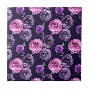 Romantische lila und rosa Wasserfarben-Rosen Blume Fliese