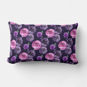 Romantische lila und rosa Wasserfarben-Rosen Blume Lendenkissen