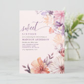 Romantische Lila und rosa Wildblume Süß 16 Einladung (Stehend Vorderseite)