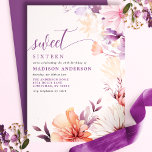 Romantische Lila und rosa Wildblume Süß 16 Einladung<br><div class="desc">Feiern Sie einen besonderen Meilenstein mit dieser romantischen Lila und rosa Wildblume Sweet 16 Invitation. Mit einem atemberaubenden Aquarell-Design von zarten Wildblumen in sanften Farbtönen von lila und rosa strahlt diese Einladung Charme und Eleganz aus. Die anmutige Kalligraphie fügt eine Touch von Raffinesse hinzu, die sie perfekt für ein unvergessliches...</div>
