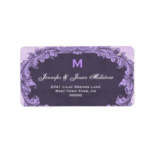Romantische Lila Vintage Monogramm Adressaufkleber