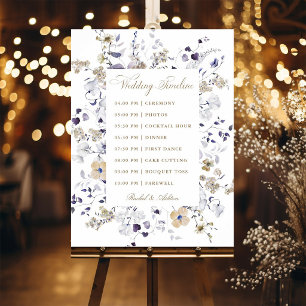 Romantische lila weiße Gold-Blumen-Hochzeits-Zeitp Poster