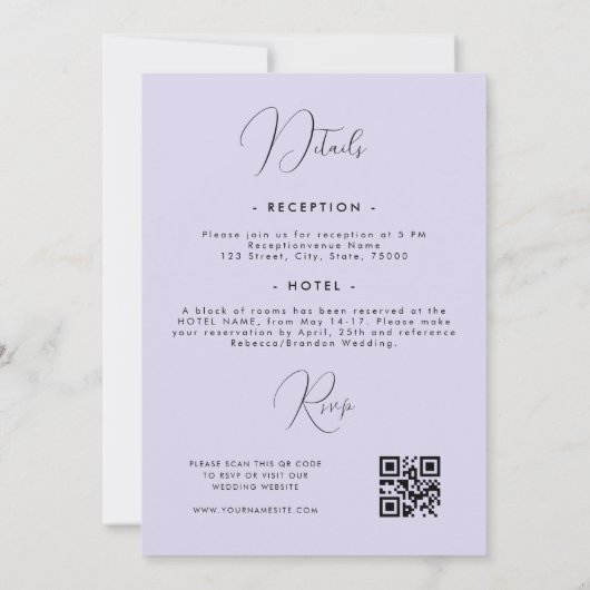 Romantische Lilac-Flora auf einer Hochzeit Einladung (Rückseite)