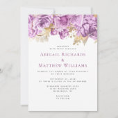 Romantische Lilac Gold Floral Wedding Einladung (Vorderseite)