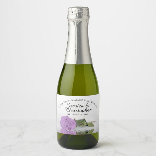 Romantische Lilac Lila Rose Hochzeit Danke Mini Schaumweinetikett (Vorderseite)