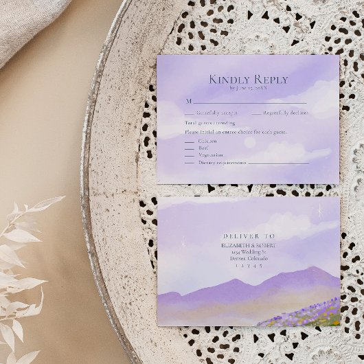 Romantische LIlac Night Landscape Wedding RSVP Car Dankeskarte