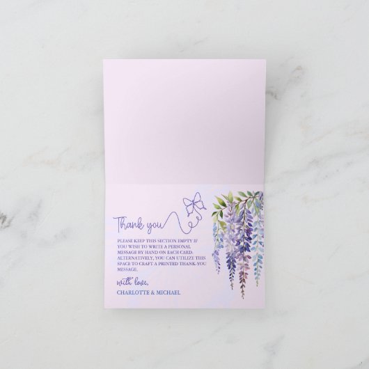 Romantische Lilac Wisteria & Butterfly Hochzeit mi Dankeskarte (Innenseite)