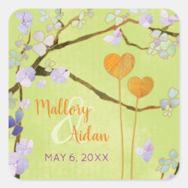 Romantische Lime Green Wedding rettet das Datum Quadratischer Aufkleber