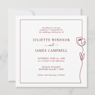 Romantische Line Rose Square Hochzeitseinladung Einladung