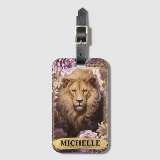 Romantische Lion und Lila Rose Fantasie Gepäckanhänger (Vorderseite Vertikal)