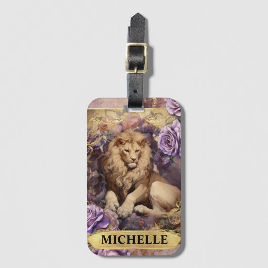 Romantische Lion und Lila Rose Fantasie Gepäckanhänger (Vorderseite Vertikal)