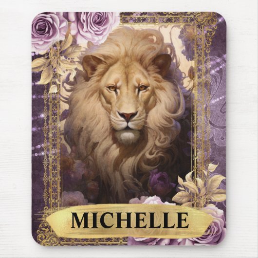 Romantische Lion und Lila Rose Fantasie Mousepad (Vorne)