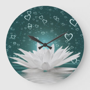 Romantische Lotus Blume Herz Zen Yoga Große Wanduhr