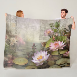 Romantische Lotus Reverie Pink Flora Elegante Fleecedecke