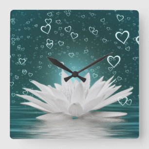 Romantische Lotusblumen-Herzen Zen Yoga Seerose Quadratische Wanduhr