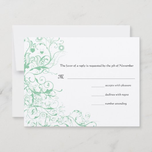 Romantische Love Bird Mint Wedding RSVP Karte (Vorderseite)