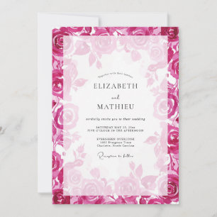 Romantische Magenta-Pfingstrosen-Hochzeit Einladung