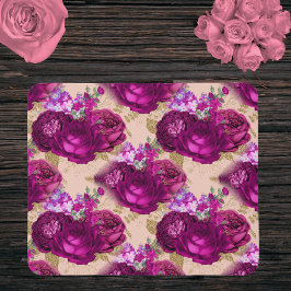 Romantische Magenta-Rose und Gold-Blätter auf Peac Mousepad