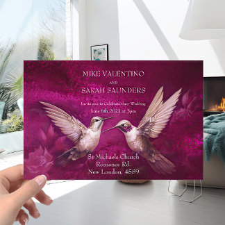 Romantische Magenta und Weiße Kolibris Hochzeit Einladung