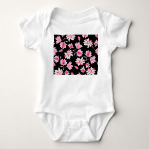 Romantische Magnolie: Schwarze Wasserfarbe Baby Strampler
