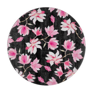Romantische Magnolie: Schwarze Wasserfarbe Schneidebrett