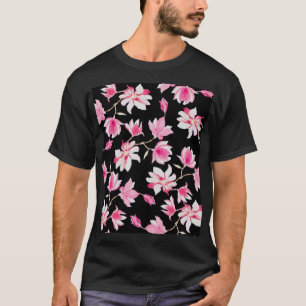 Romantische Magnolie: Schwarze Wasserfarbe T-Shirt