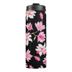 Romantische Magnolie: Schwarze Wasserfarbe Thermosbecher