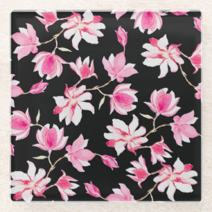 Romantische Magnolien: Schwarzes Wasser Glasuntersetzer