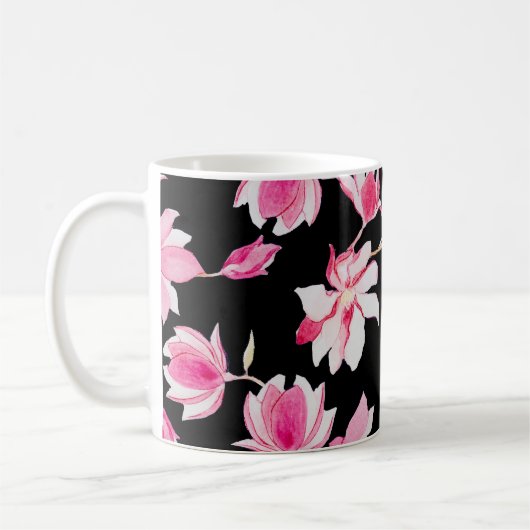 Romantische Magnolien: Schwarzes Wasser Kaffeetasse (Links)
