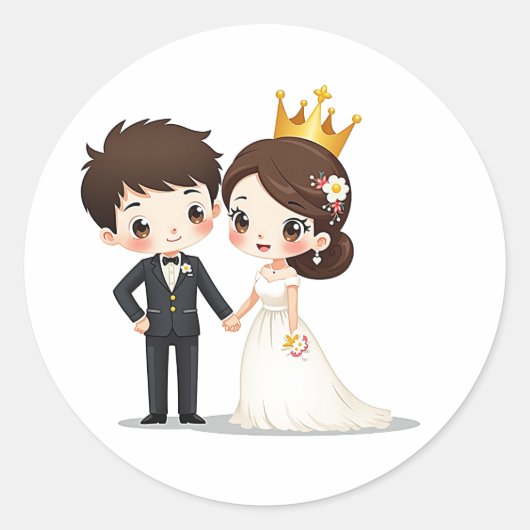 Romantische Märchen Hochzeit - Chibi Art Runder Aufkleber (Vorderseite)