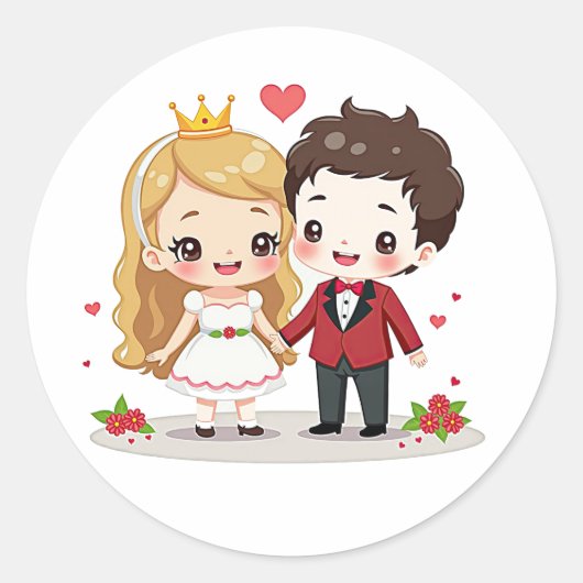 Romantische Märchen Hochzeit - Chibi Art Runder Aufkleber (Vorderseite)