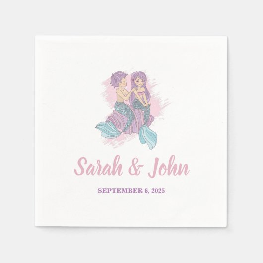 Romantische Märchen-Mermaid-Hochzeit Serviette (Vorderseite)