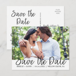 Romantische Märchenkalligrafie Save the Date Foto Ankündigungspostkarte