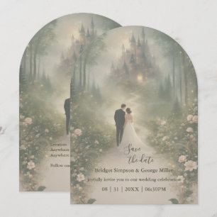 Romantische Märchenschloss-Hochzeit Termin vormerk Einladung