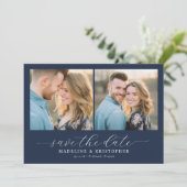 Romantische Marine-Fotocollage Save The Date (Stehend Vorderseite)