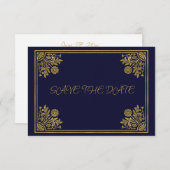 Romantische Marine und Gold-Rahmen RSVP Karte (Vorne/Hinten)