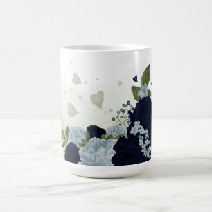 Romantische marineblaue & staubblaue Blumen Grün Kaffeetasse