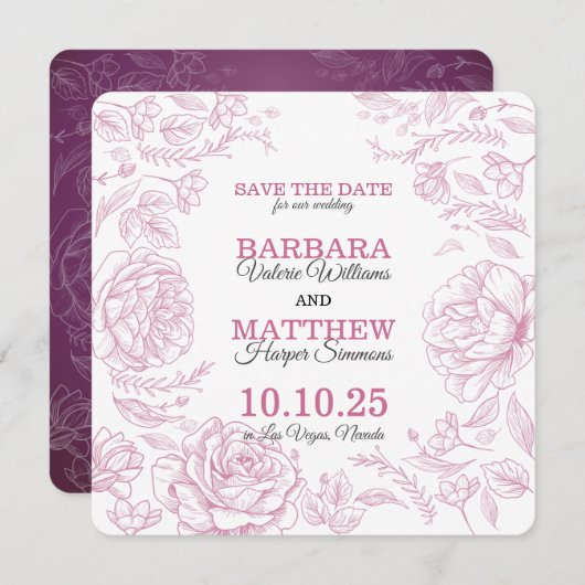 Romantische Maroon- und White-Save the Date-Karte Save The Date (Vorne/Hinten)