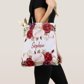 romantische Marsala Aquarell-Blume Tasche (Von Nahem)