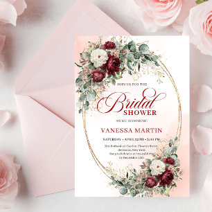 Romantische Marsala-Blumen-Goldene-Hochzeitsdusche Einladung