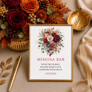 Romantische Marsala-Herbstblumen-Mimosa-Bar Poster
