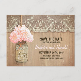 Romantische Mason-Glas rosa Blume Save the Date Ankündigungspostkarte