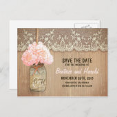 Romantische Mason-Glas rosa Blume Save the Date Ankündigungspostkarte (Vorne/Hinten)