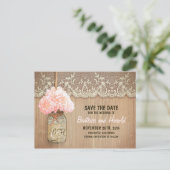 Romantische Mason-Glas rosa Blume Save the Date Ankündigungspostkarte (Stehend Vorderseite)